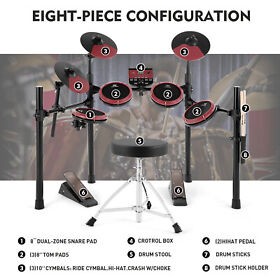 200sa 8pcs Electronic Drum Set Mesh Beginner Kit Sticks Usb Midi With Stool