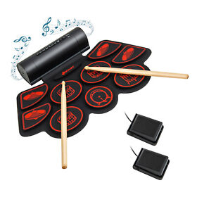 Mu10093us-gn 9 Pads Electric Drum Set Roll Up Practice Pad 2 Stereo Speakers Usb And Mp3 Port