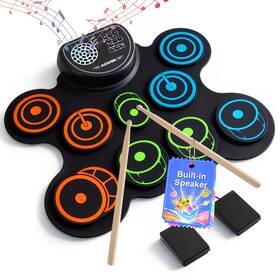 Aed-200 Aodsk Drum Set Built-in Speaker Pad And Sticks Portable Roll Up Drums Practi