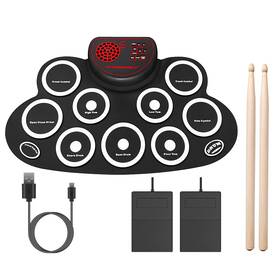 10-pad Fresh Fab Finds 729149874272 Foldable Electric Drum Set With Sticks Speaker Battery - Black