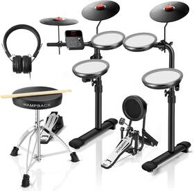 Hampback 653998765743 Mk-0 Pro Electric Drum Set With Bass Throne Sticks Headphone