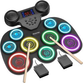 9-pad Inkzoo 744110672824 7-color Dynamic Led Lights Electric Drum Set Electronic Bluetoot