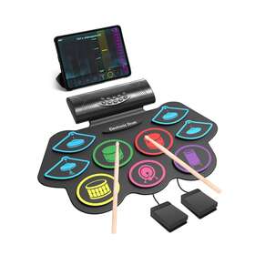 Momkhx 647697689561 9 Pads Electronic Drum Set 19x13 Inch Roll-up Practice Pad Kit Wit