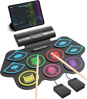 Momkhx 689791753113 Electronic Drum Set Roll Up Practice Pad Midi Kit With Headphone Jack
