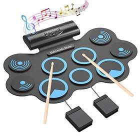 Momkhx 710667433249 Electronic Drum Set Electric Drums For Kids Roll Up With B