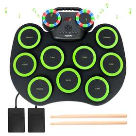 Paxcess 926417200595 9 Pad Roll Up Electronic Drum Set With Foot Pedals Speaker And Lights Used