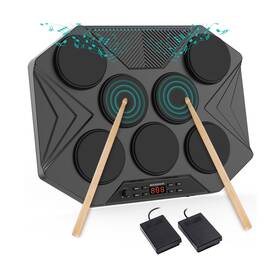 Rocksocki 712110455303 Electronic Tabletop Drum Set Portable Digital Kit 7 Velocity Sensitivit