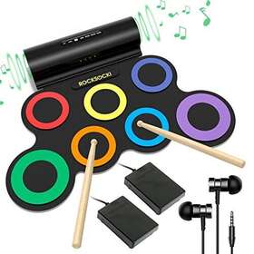 Rocksocki 727536461531 Drum Set 7 Practice Pad Roll-up Machine With Headphon