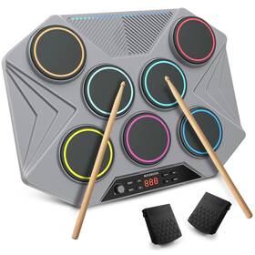 Rocksocki 741421609099 Drum Set Portable Digital Kit 7 Velocity Sensitivity Pads Led Music Le