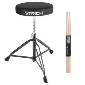 Sdb-10b Strich Drum Stool Set Padded Seat Height Adjustable Throne With 5a Drumsticks