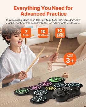 9-pad Vevor 197988483793 Electric Drum Set With Headphone Jack Pedals Built-in Speakers For Kids