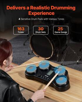Vevor 197988484882 Electric Drum Set Tablet 4 Pads With 163 Sounds Headphone Jack Stereo Speakers