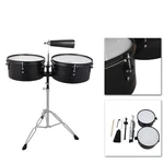 Glarry Percussion 13" 14" Timbales Drum Set With Stand Cowbell Black Kit. Fixed Price $92.99.
