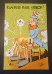 1942 Remember Pearl Harbor WW2 Linen Postcard Uncle Sam Spanking Japanese Child. Fixed Price $8.00.