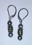 *dotted Sterling W Silver/grey Pearl Hematite Bead Leverback Earrings. Fixed Price $27.00.