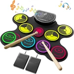 Roll-up Electronic Drum Set With Pedals, Sticks, And Built-in Speaker. Fixed Price $85.99.