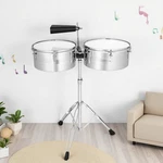 13" 14" Timbales Beginner Drum Set-adjustable Stand Cowbell Sticks Latin Silver. Fixed Price $129.59.