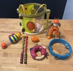 Musical Learning Just You Drum Set And Other Toys Bugs Tambourine Egg. Fixed Price $28.00.