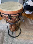Signature Mondo Djembe Drum 14" - Leon Mobley African Masks With Stand. Fixed Price $250.00.