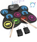 Electronic Drum Set, 9 Practice Pad With Headphone Jack, Roll-up Black. Fixed Price $30.00.
