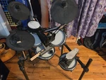 Simmons SD600 Electronic Drum Set With Mesh Heads And Bluetooth. Fixed Price $210.00.