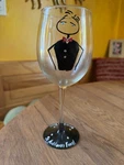 Hand Painted Wine Glass Gentleman Stick Figure St. Anthony Feast World Wide. Fixed Price $20.00.