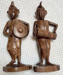 Bali Wood Antique Hand Carved Figure Statue Pair Tiger Stripe Drum Shield Couple. Fixed Price $74.99.