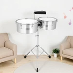 13" 14" Timbales Beginner Drum Set-latin Cowbell Adjustable Stand Sticks Silver. Fixed Price $129.99.