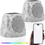 Wireless Bluetooth Rock Speakers Outdoor Waterproof Solar Powered W. Rgb Light. Fixed Price $89.99.