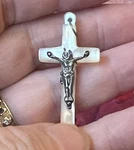 French Antique Mother Of Pearl Crucifix Sterling Silver 1 Pendant Cross Rosary. Fixed Price $29.00.
