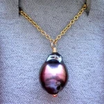Samira 18K Gold Tahitian Black Baroque Pearl Pendant Necklace Chain $1310. Fixed Price $1295.00.