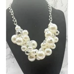 Chunky Faux Pearl Cluster Necklace Silver Chain Glass Crystal Statement Video. Fixed Price $27.99.