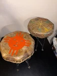 Rare Vintage Rawhide Navajo Drums W/ Stands Signed Bun. Fixed Price $950.00.