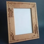 Wooden Frame Western Native American Cowboy Coyote Cactus Moon. Fixed Price $24.99.