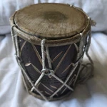 Vintage Hand-carved Drum, Dholak India, Animal Hide, Handmade 6" Inch. Fixed Price $67.50.