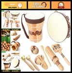 Kids Wooden Musical Instruments Set - 7 Types Percussion Toys, Bongo Drum, Tambo. Fixed Price $73.99.