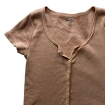 Brandy Melville Ribbed Button Up Short Sleeve Top Light Pink One Size. Fixed Price $22.99.