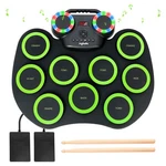 Paxcess 9 Pad Roll Up Electronic Drum Set With Foot Pedals, Speaker, And Lights. Fixed Price $52.99.