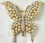 Crown Trifari Vintage Faux Pearl Crystal Butterfly Brooch (C364B). Fixed Price $299.99.