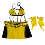 Latin Angel Vtg Yellow Black Rave Festival Outfit Set Beaded Bra Mesh Skirt Med. Fixed Price $33.99.