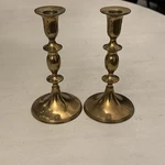 Mid 20TH Century Brass Holders Pair Classic Taper Sticks 7+. Fixed Price $29.99.