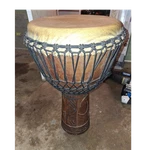 Rope-tuned Djembe Hand Drum Carved Wood Goblet Natural Skin Head. Fixed Price $200.00.