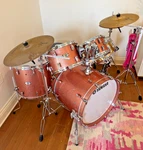Yamaha Absolute Hybrid Maple Pink Champagne Sparkle Drum Set Snare & Cymbals. Fixed Price $2950.00.