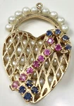 Large Retro 1950S Key To My Heart Pearl Ruby Sapphire Charm Vintage (C153B). Fixed Price $1194.99.