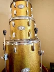 Pearl Vision Gold Sparkle Acoustic Drum Kit Kick Floor Tom Rack. Fixed Price $575.00.