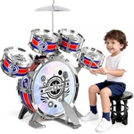 Sanmersen Light-up Kids Drum Set 5-PIECE Toddler Beginner Kit With Stool. Fixed Price $52.11.