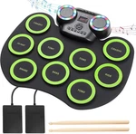 Paxcess 9 Pad Roll Up Electronic Drum Set With Foot Pedals, Speaker, And Lights. Fixed Price $64.99.