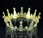 Mid-size Queen Gold Metal Round Crown Rhinestone Crystal Faux Pearl C700. Fixed Price $12.99.