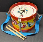 Vtg 2002 Schylling Dr. Seuss Tin With Adjustable Strap & Wood Drumsticks. Fixed Price $39.99.