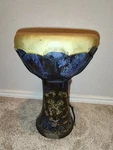 African Ceramic Circle Drum 15" Tall Approx. Blue, Chipped Base Brw-ebu-i. Fixed Price $116.00.